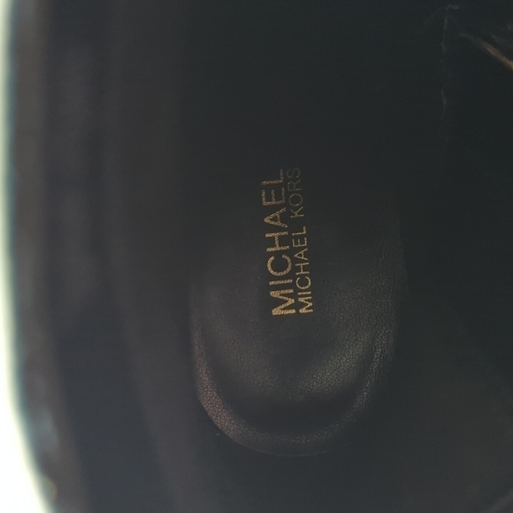 MICHAEL Michael Kors Leather Suede Black Dress Boot Gold Tone Heel Women's Sz 7 - Picture 9 of 12